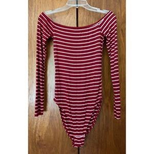 Striped Long-sleeve Off the Shoulder Bodysuit
